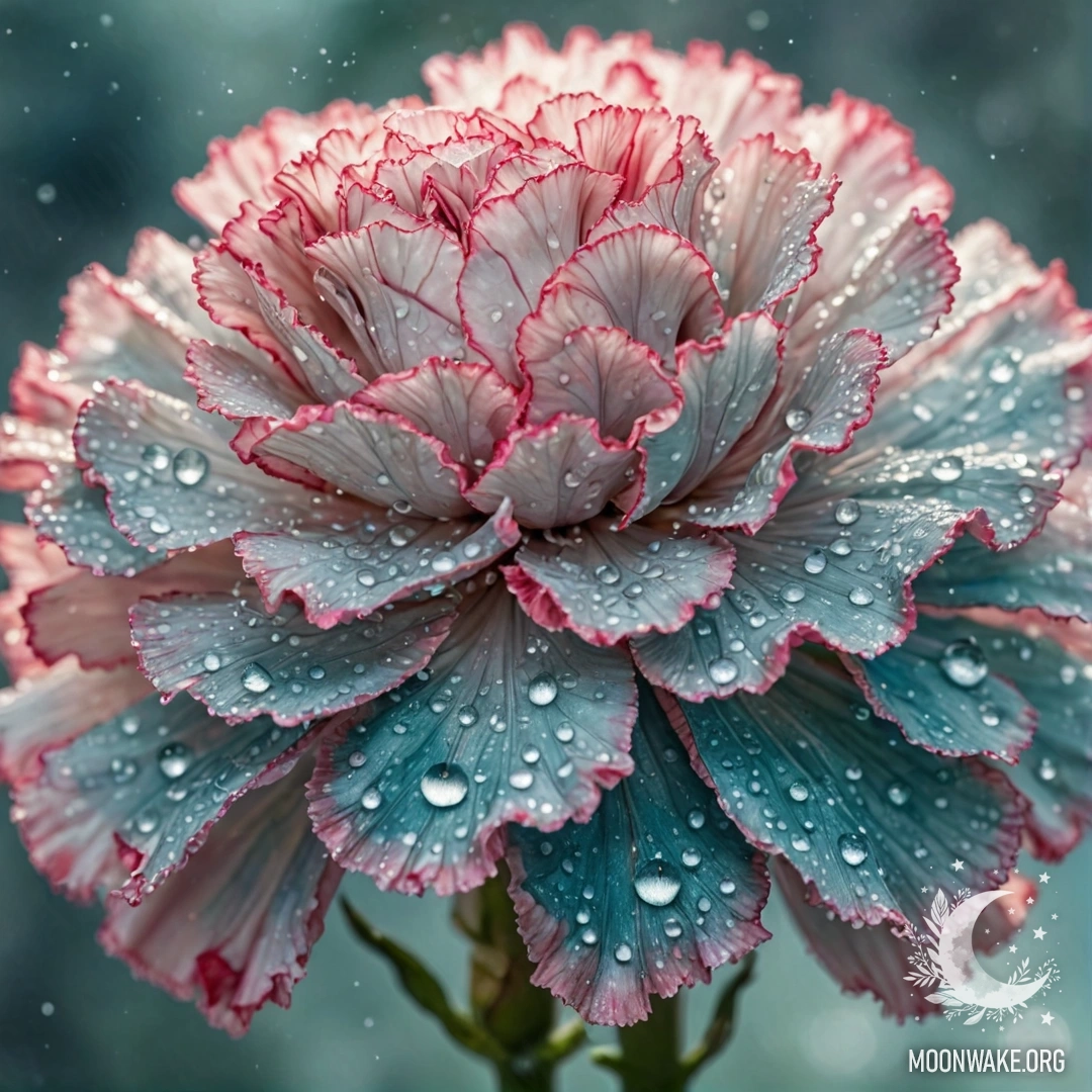 Красивая аквамариновая гвоздика, украшенная каплями росы и солнечными лучами.