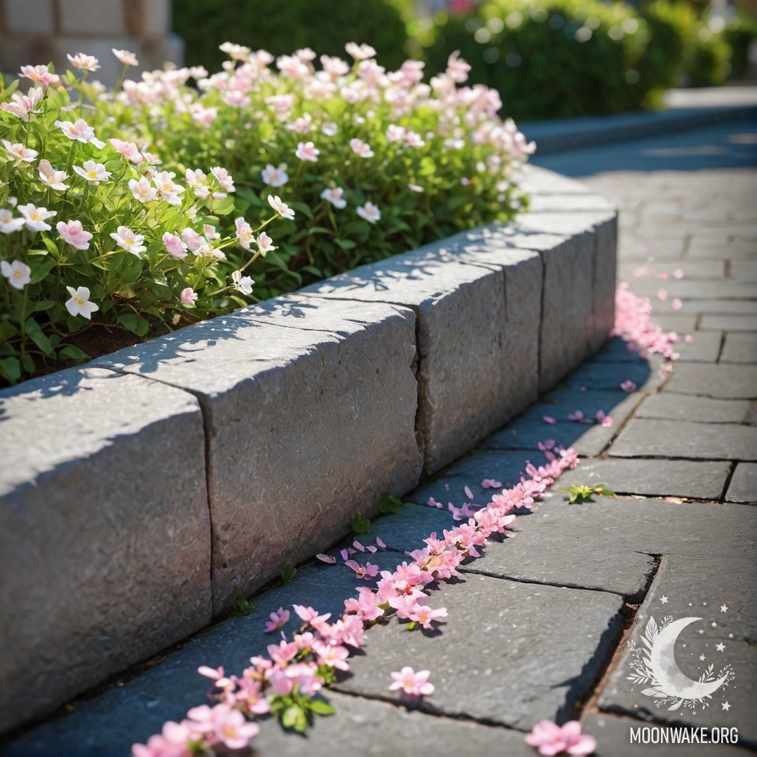 Корзина, наполненная небольшими белыми цветами, стоит на деревянном столе, освещённая лучами заката.