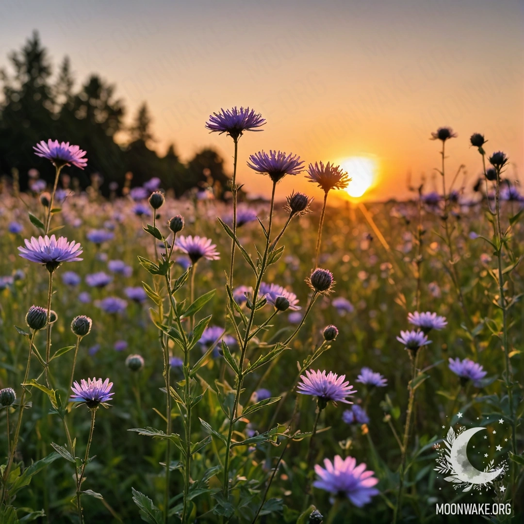 Крупный план ярких полевых цветов на фоне заката с боке.