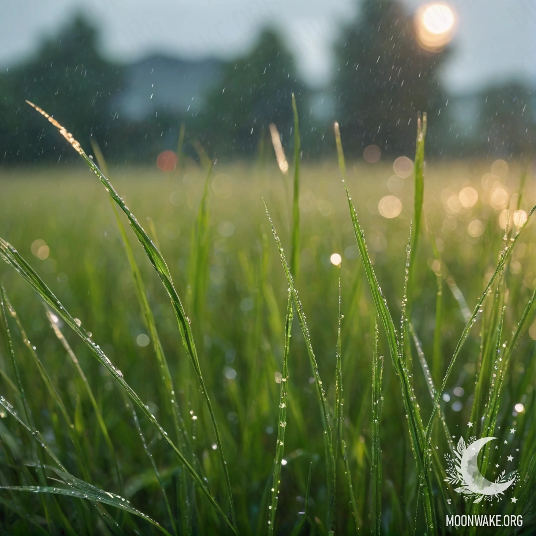 Крупный план красивой травы на поле против боке неба с каплями дождя.