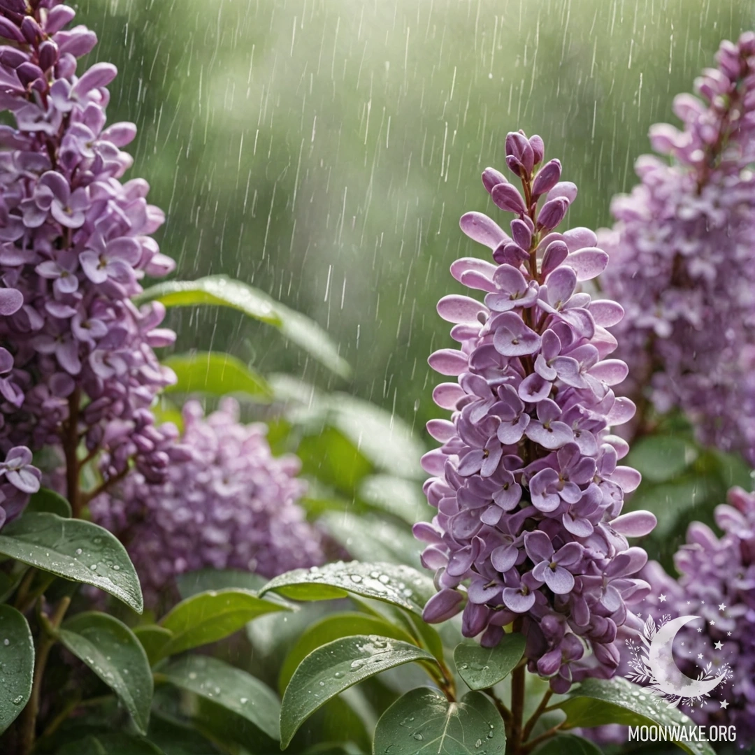 Красивая сирень, смоченная дождем, на фоне шалфейного цвета.