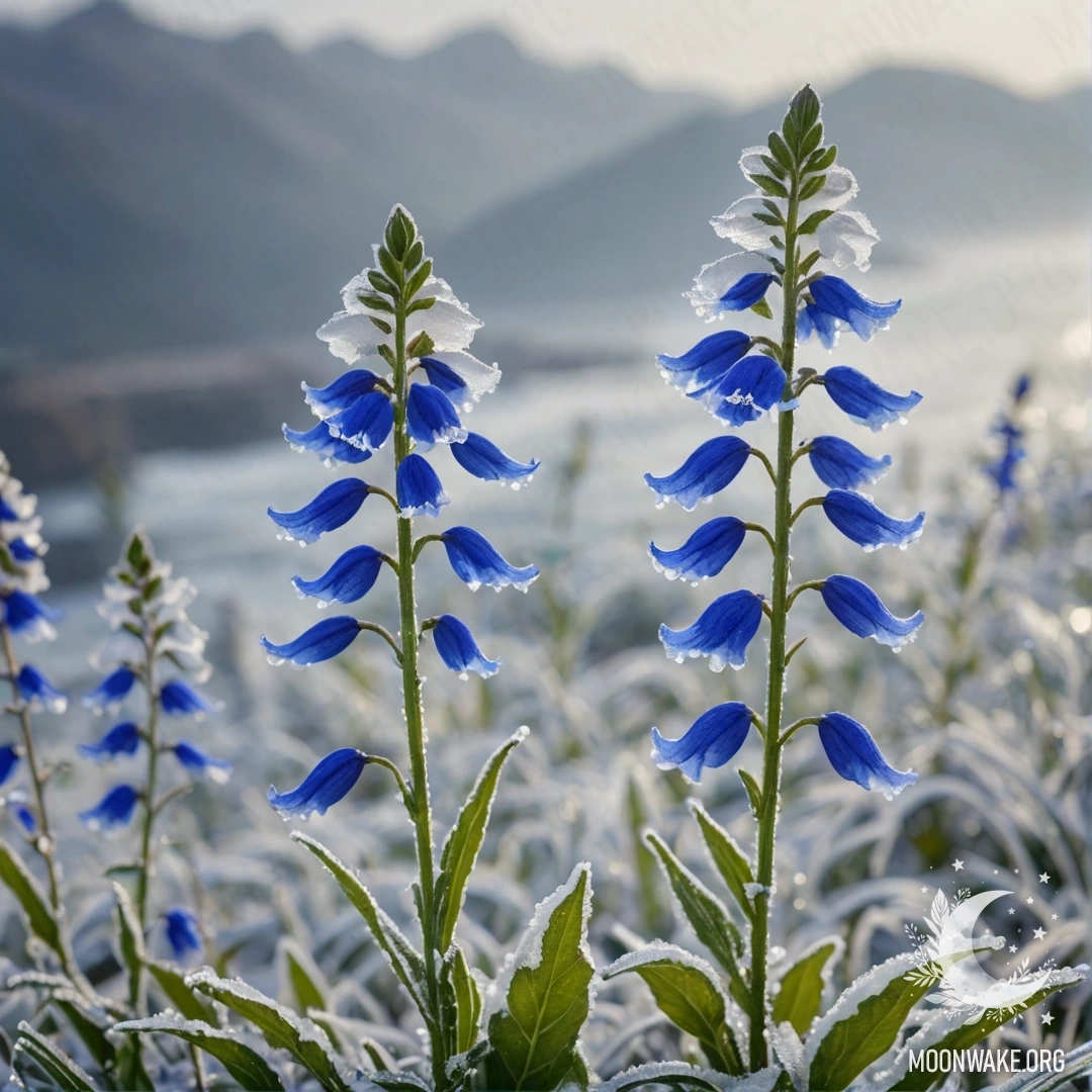 Яркий цветок лобелии на ледяном фоне в цветах морских волн.