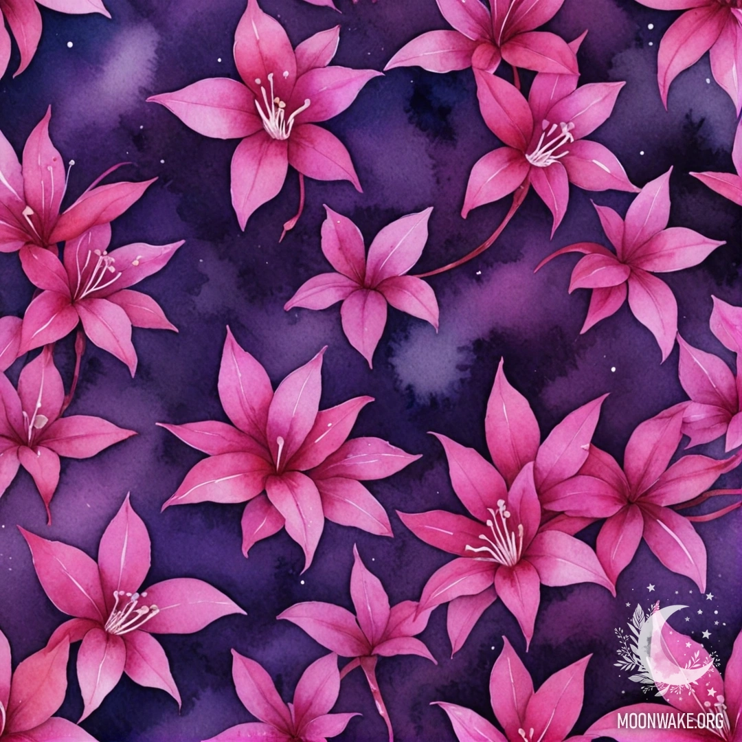 Акварельная живопись, изображающая фиолетовые и пурпурные узоры под ночным небом.