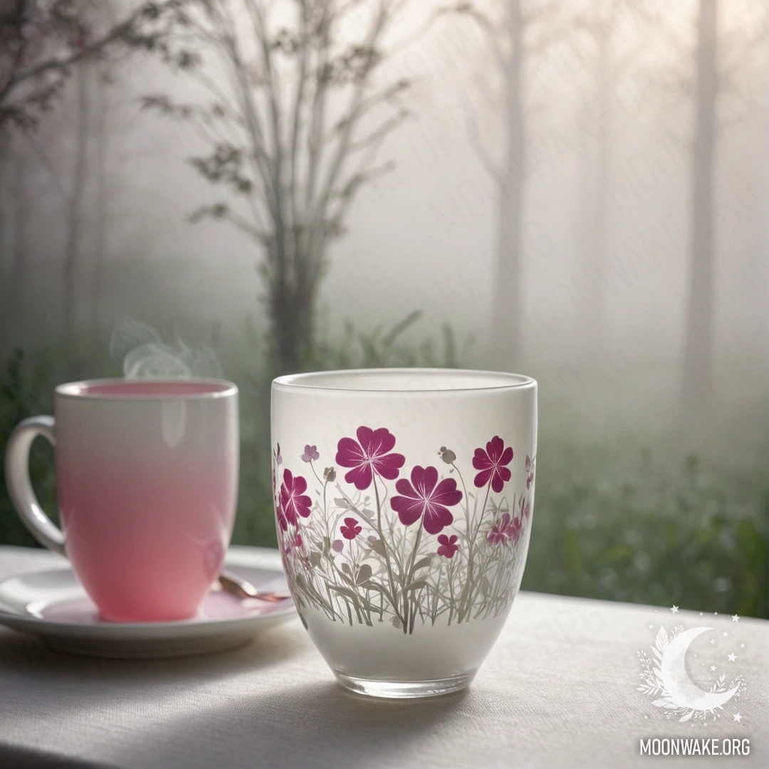 Старая синяя книга лежит на деревянном подоконнике, рядом синяя кружка с цветами, освещенными солнечными лучами.