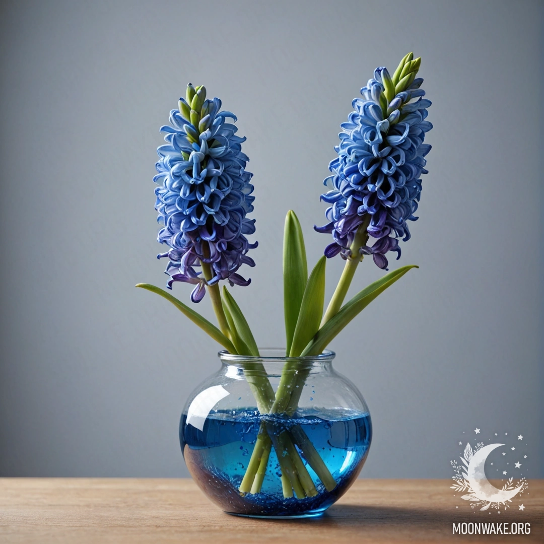 Синий цветок гиацинта элегантно размещен в простой вазе.