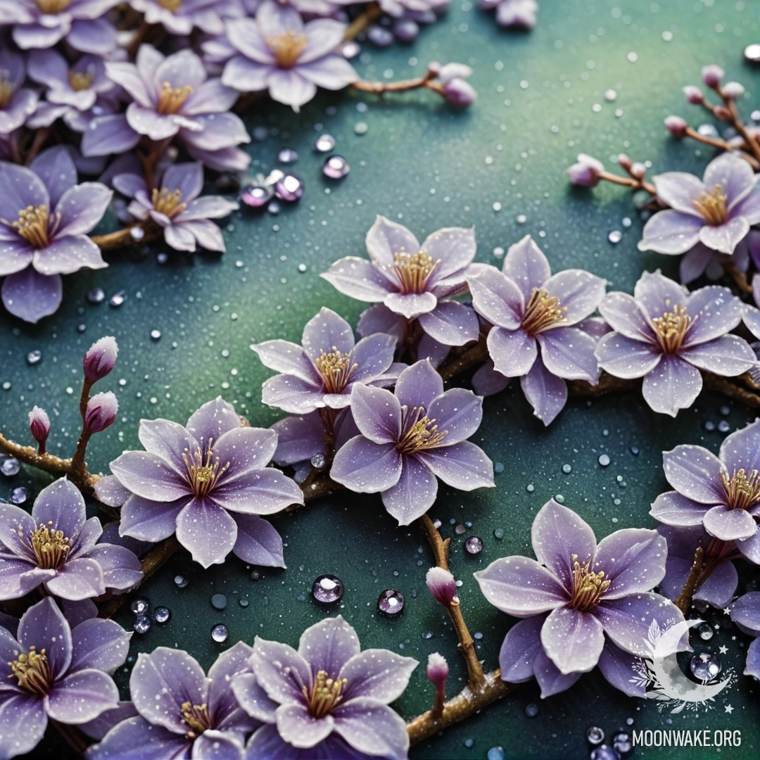 Букет голубых олеандров, окутанных туманом на фоне заката.