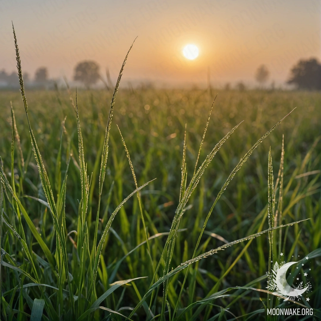Крупный план травы в туманном поле на закате с эффектом боке.