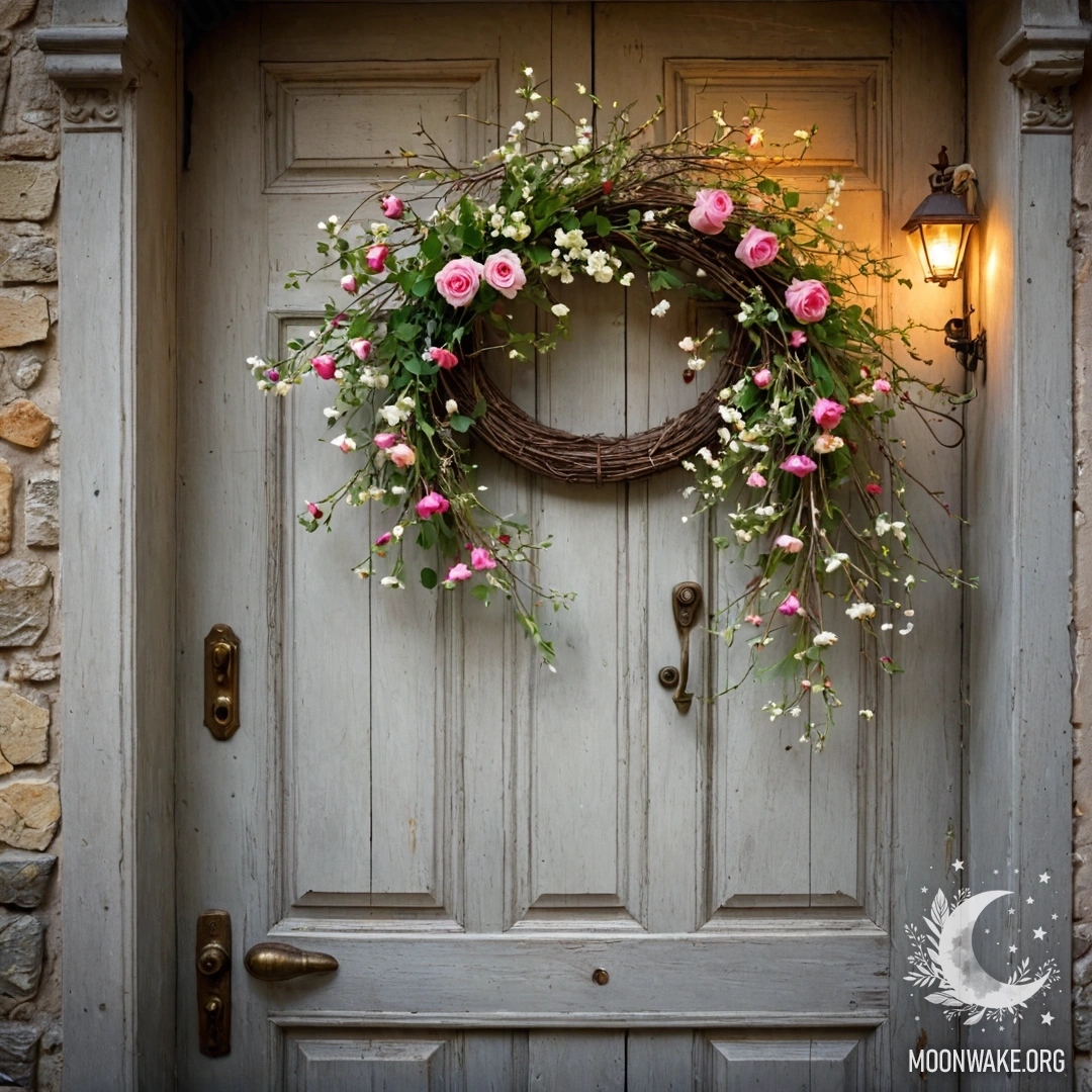 Букет цветов, лежащий на пледе на стуле у потрепанной стене.