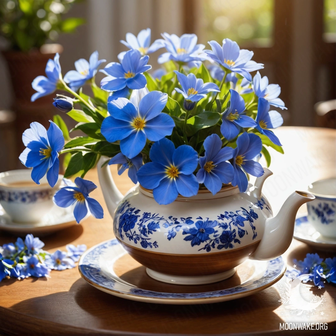 На старой деревянной стене в ночное время висит небольшой мешочек из мешковины с фиалками.