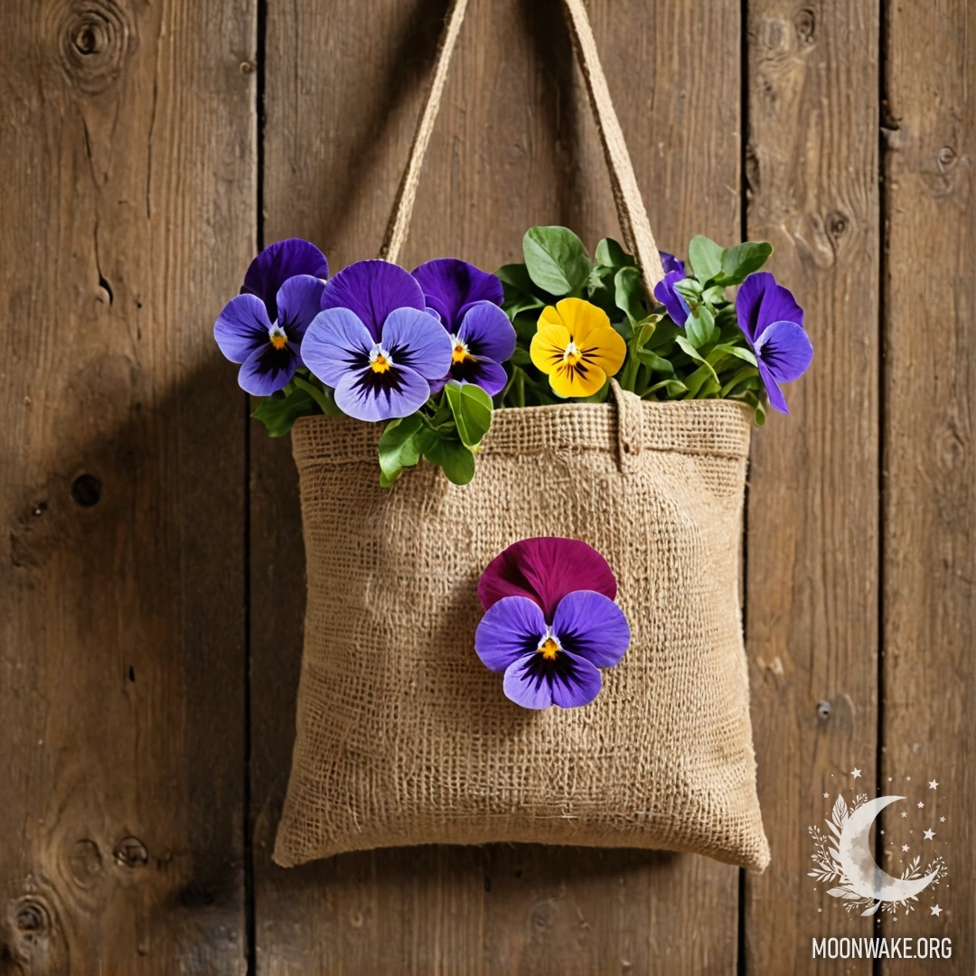 На поношенной деревянной стене висит маленький мешочек из брезента, наполненный виолами.