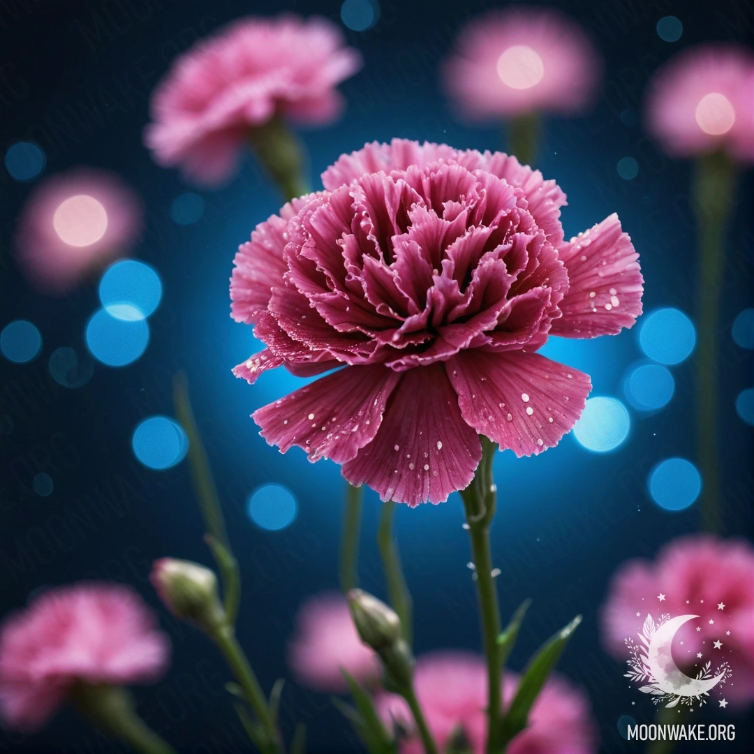 Спокойная синяя гвоздика, озарённая ночным мерцанием.