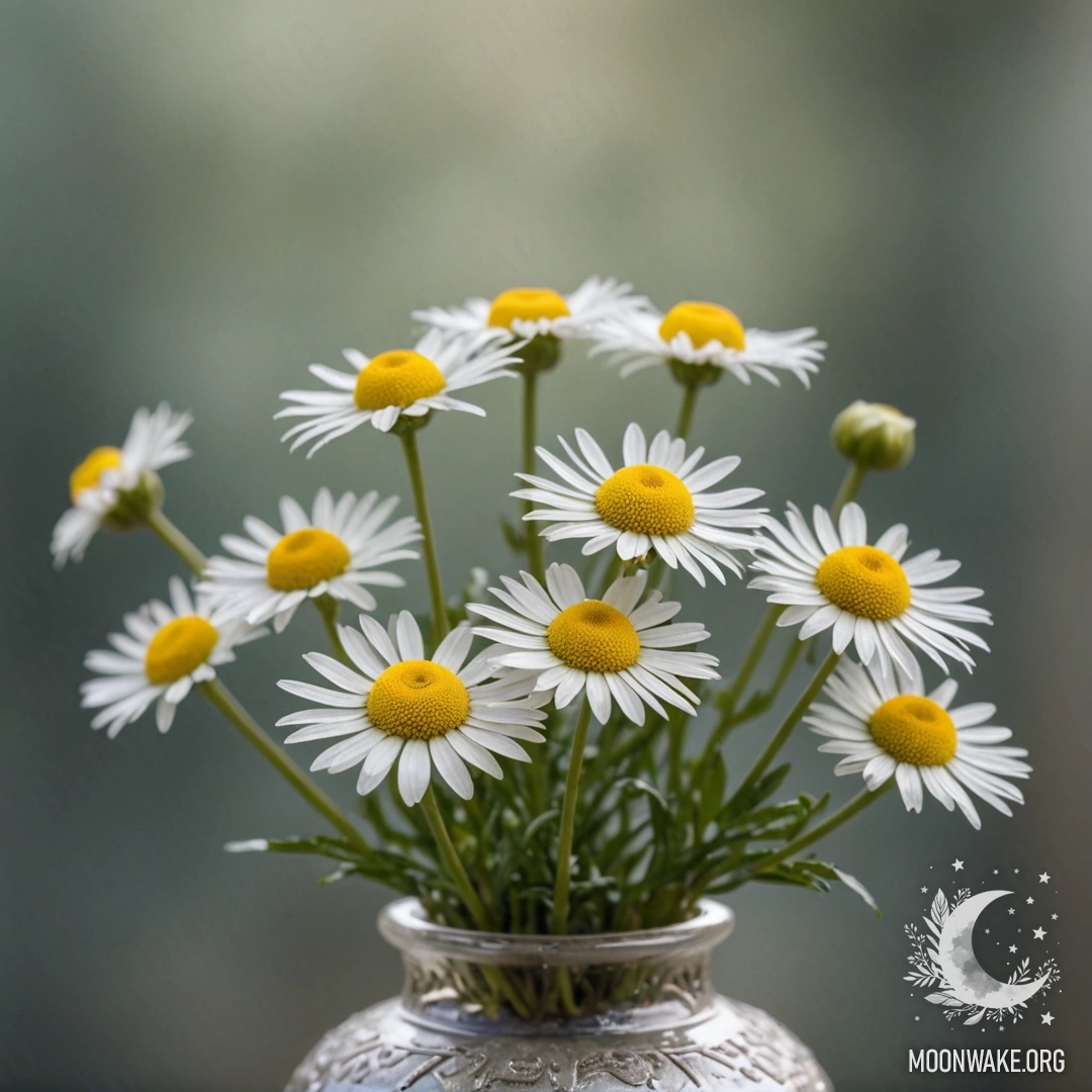 Нежный цветок ромашки в морозном оливковом вазе.