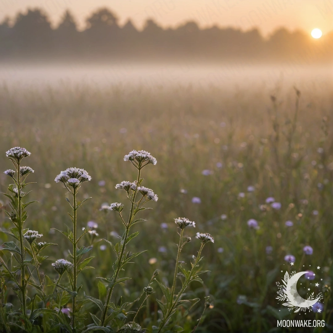 Крупным планом цветные цветы на туманном поле в момент заката