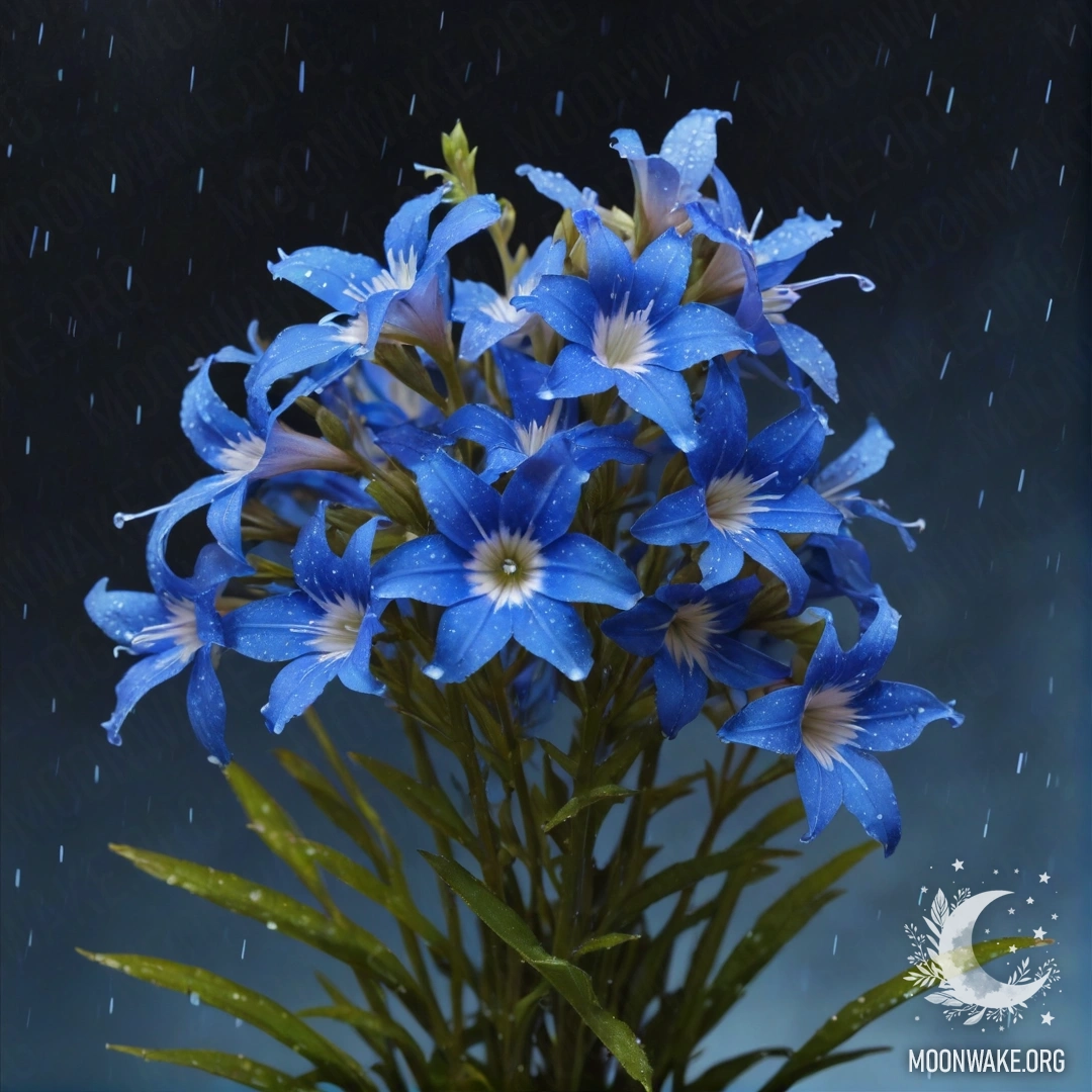 Спокойный голубой цветок гибискуса, украшенный капельками дождя и солнечными лучами.