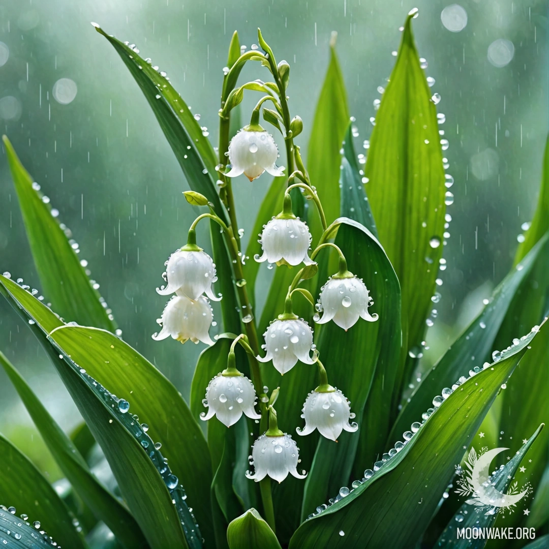 Цифровая картина с лилией, растущей в туманном дожде.