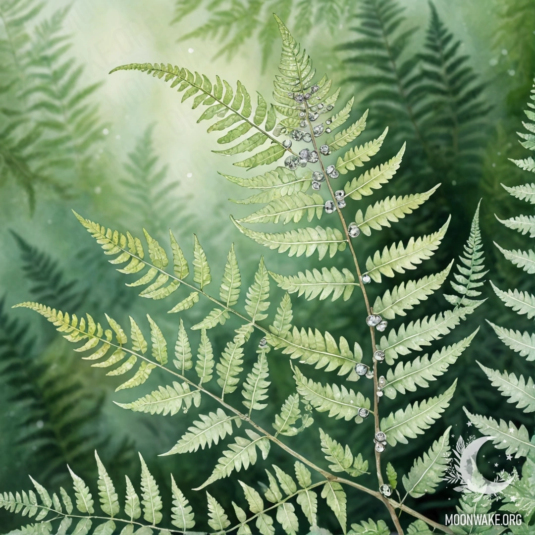 Спокойный папоротник мяты, украшенный сверкающими стразами.