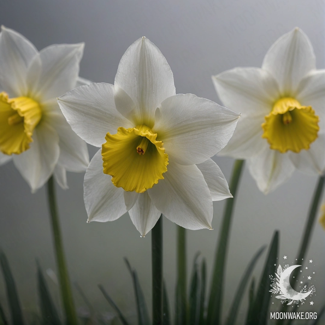 Тихий цветок нарцисса, окруженный дымкой ночью, в кремово-желтых тонах.