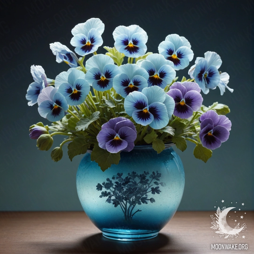 Спокойная ваза с фиалками, находящимися в морозные ночные часы.