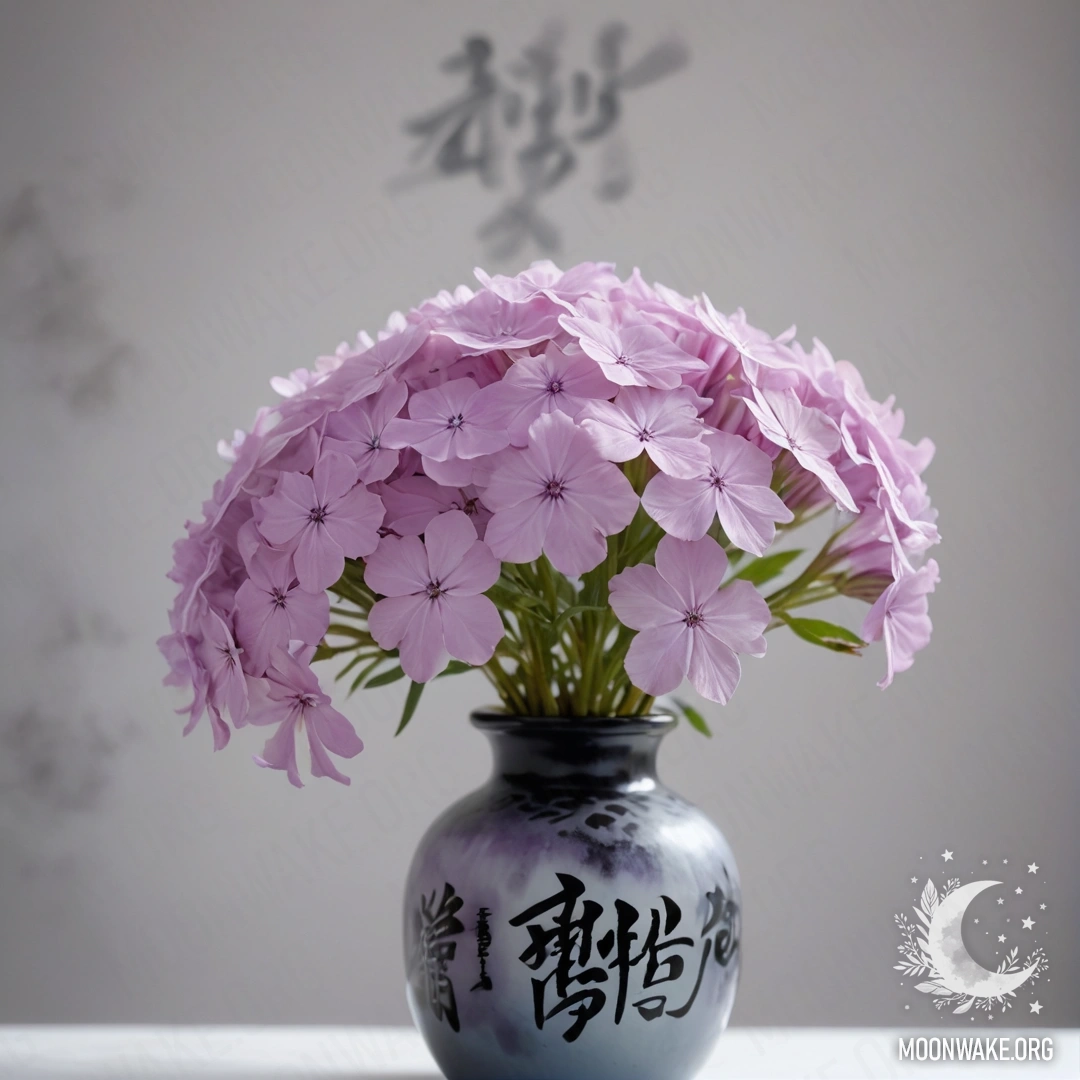 Уютная ваза с пастельными цветами флокса, окруженная туманом.