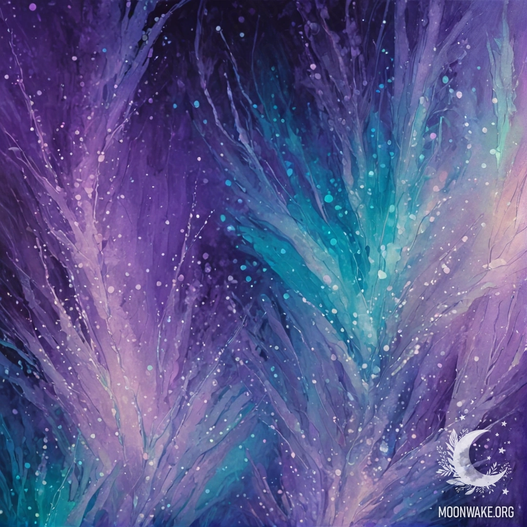 Спокойная ночная сцена с фиолетовыми и аквамариновыми узорами.