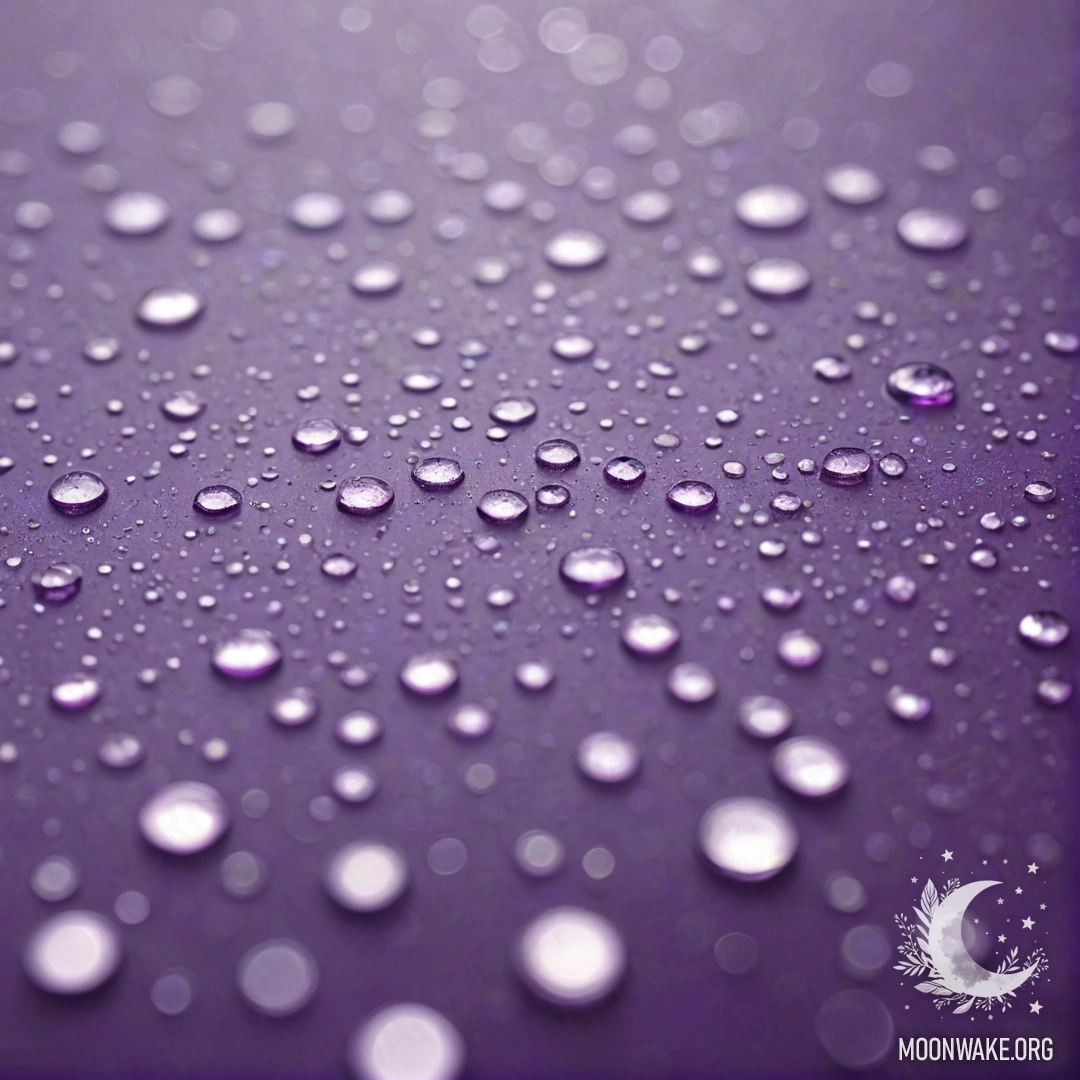 Спокойный фиолетовый фон с каплями дождя и сверкающими стразами, напоминающими морские волны.