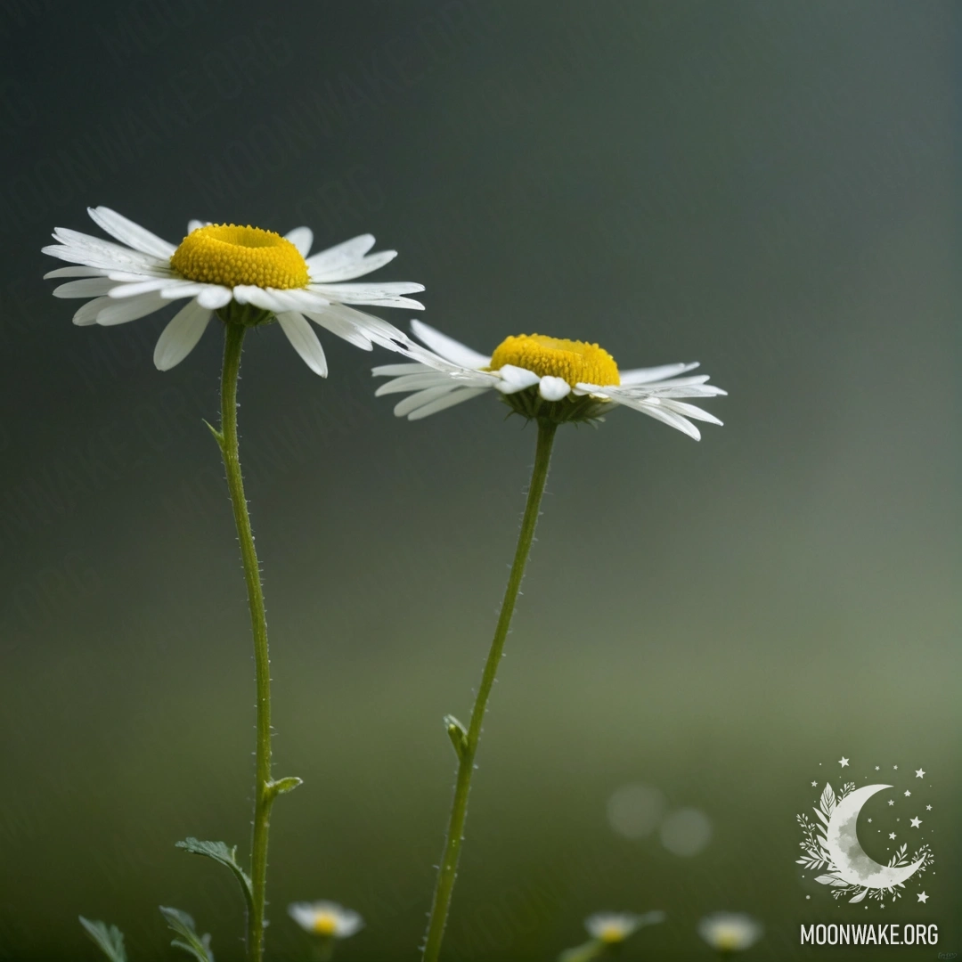 Нежная ромашка, окруженная мягким туманом в ночное время.