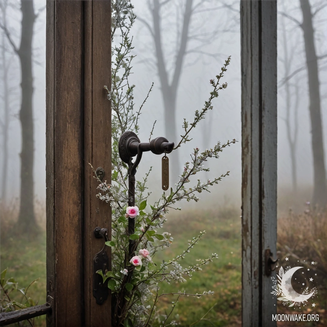 Стул на фоне потрепанной стены, на котором лежит плед и букет цветов ночью.