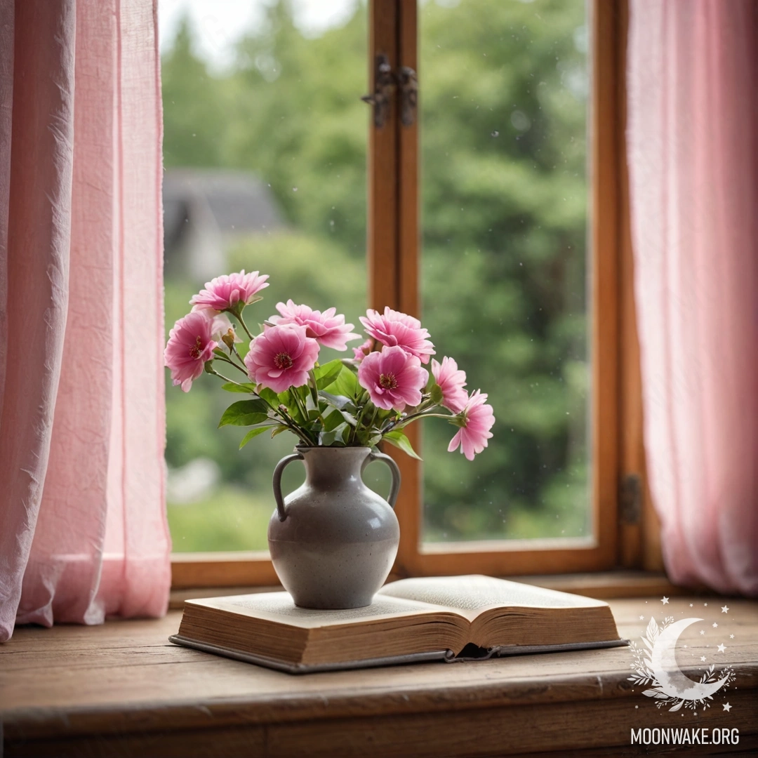 Небольшой мешочек из брезента, висящий на потертой деревянной стене, полный анютиных глазок и гирлянды огней.