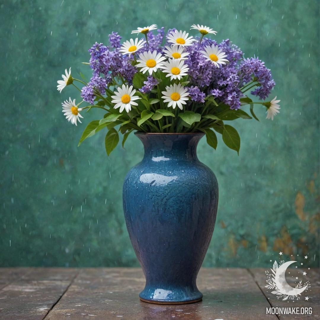 Маленький мешочек из мешковины, висящий на деревянной стене, наполненный анютиными глазками.