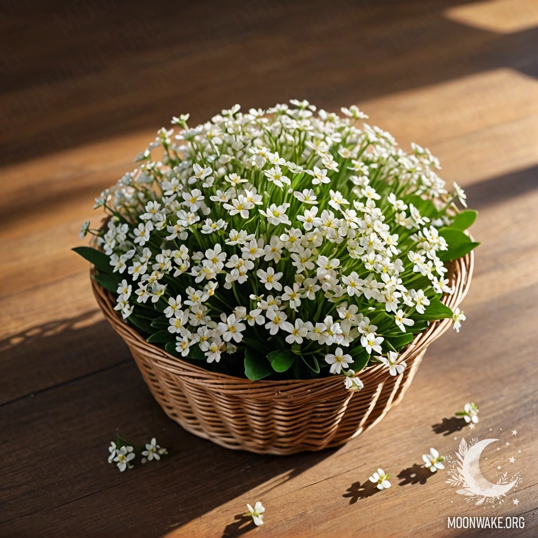 Маленький мешочек из мешковины, наполненный фиалками, висящий на деревянной стене во время заката.