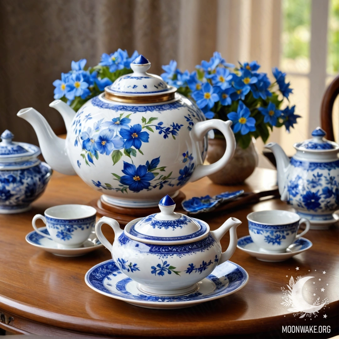 Фотореалистичное изображение потрёпанного деревянного подоконника с металлическим чайником с узорами и ромашками, освещённым гирляндой огней.