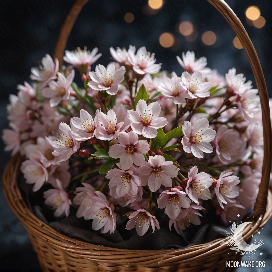 Красивая композиция из цветущей сакуры в туманной ночной обстановке.