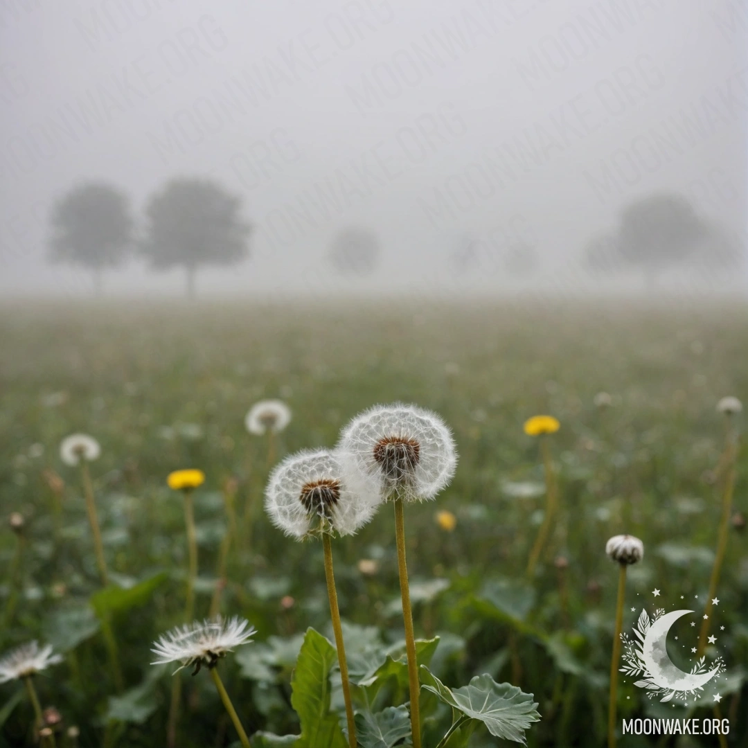 Крупный план додунов на фоне размытого неба с облаками в густом тумане.
