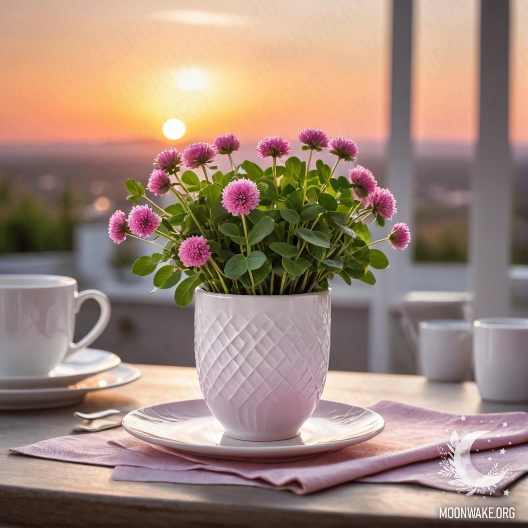 Старая, обшарпанная синяя дверь с букетом маков в ручке на закате.