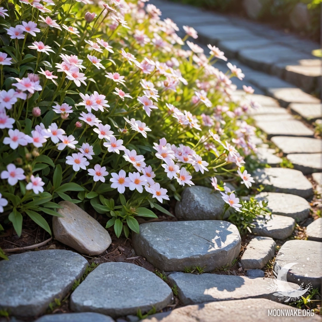 На старой деревянной стене висит маленький мешочек из брезента с анютиными глазками, освещённый гирляндой.