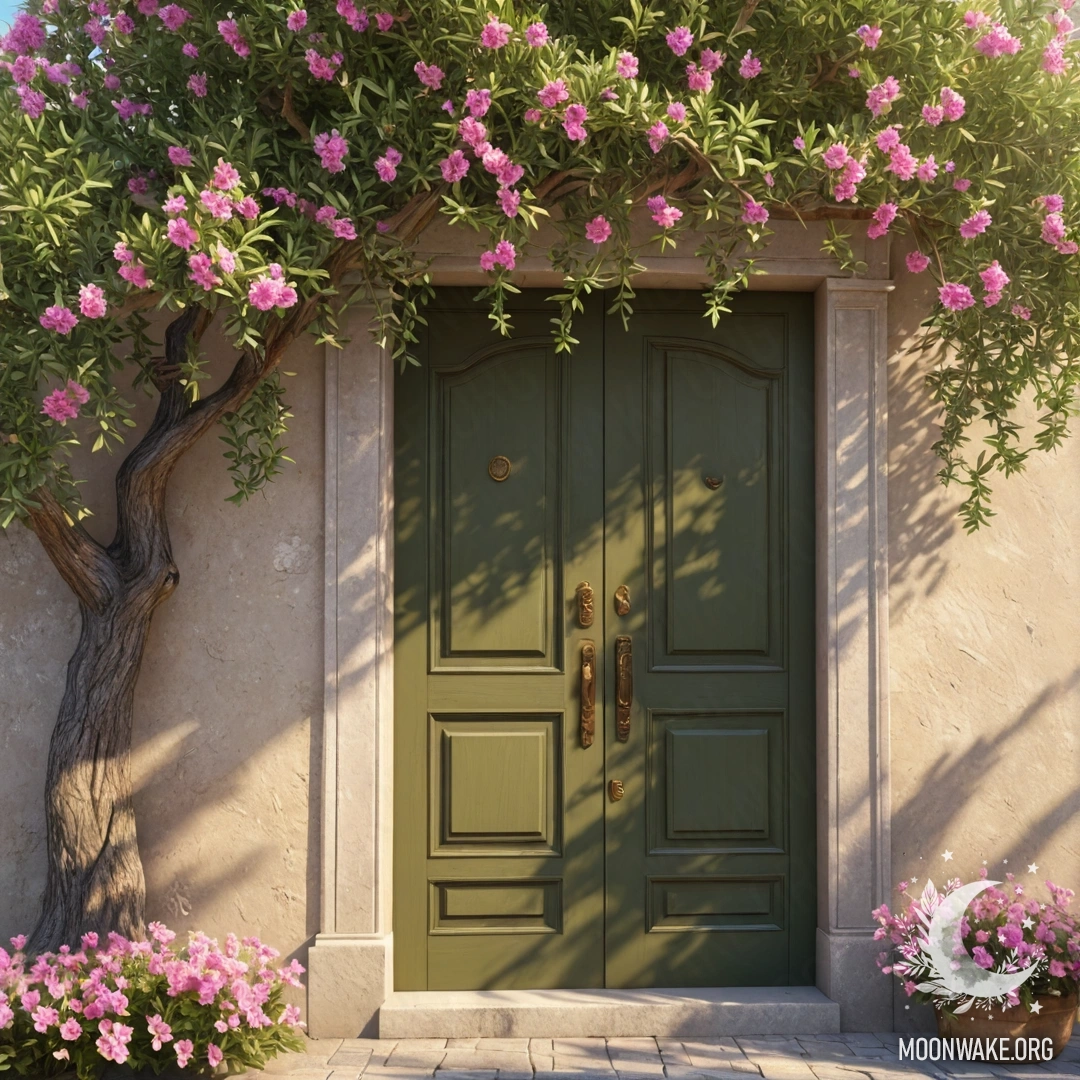 Живописная деревенская дорога с корзиной цветов на ней, размытые деревья на фоне.