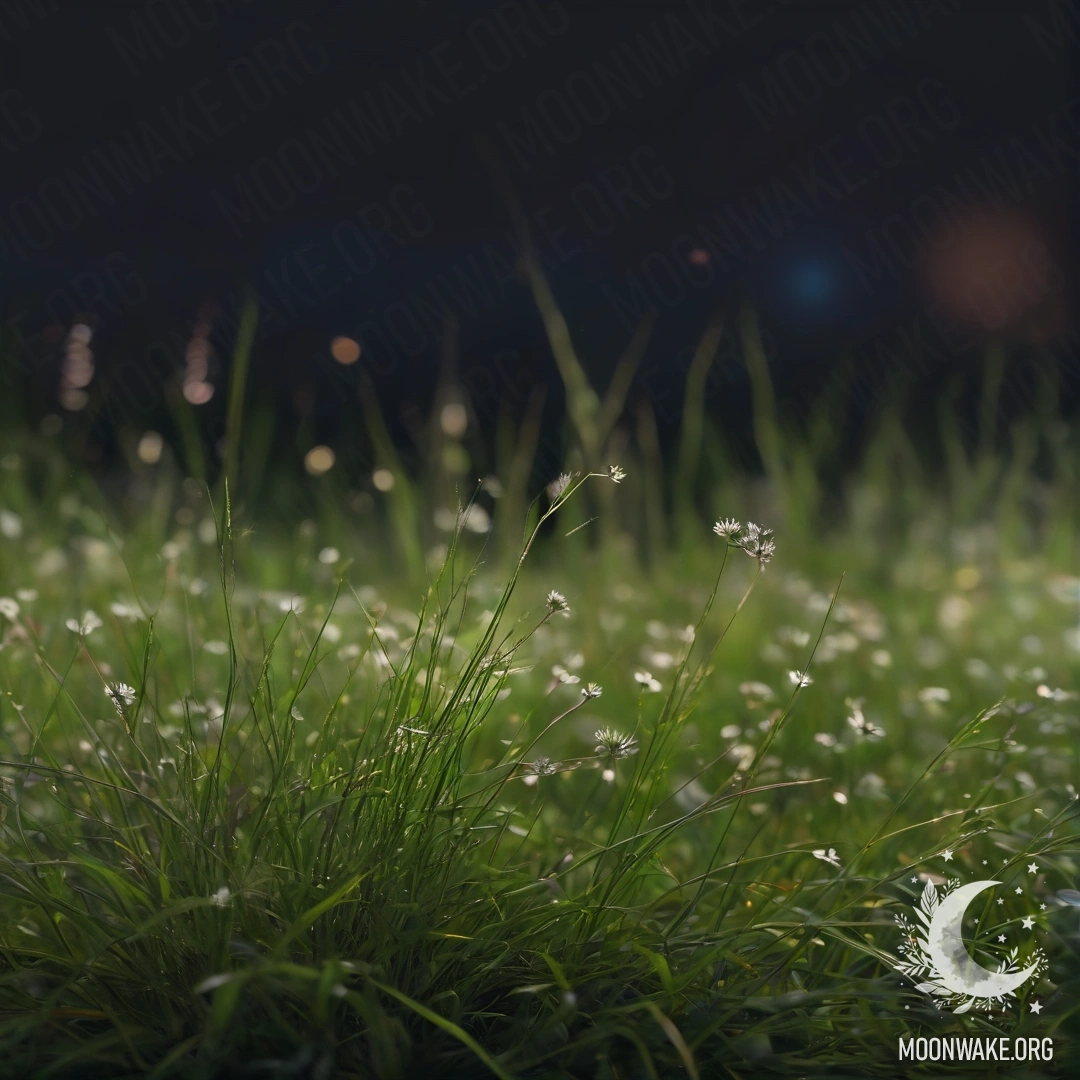 Крупный план травы в уютном поле с цветами боке ночью.