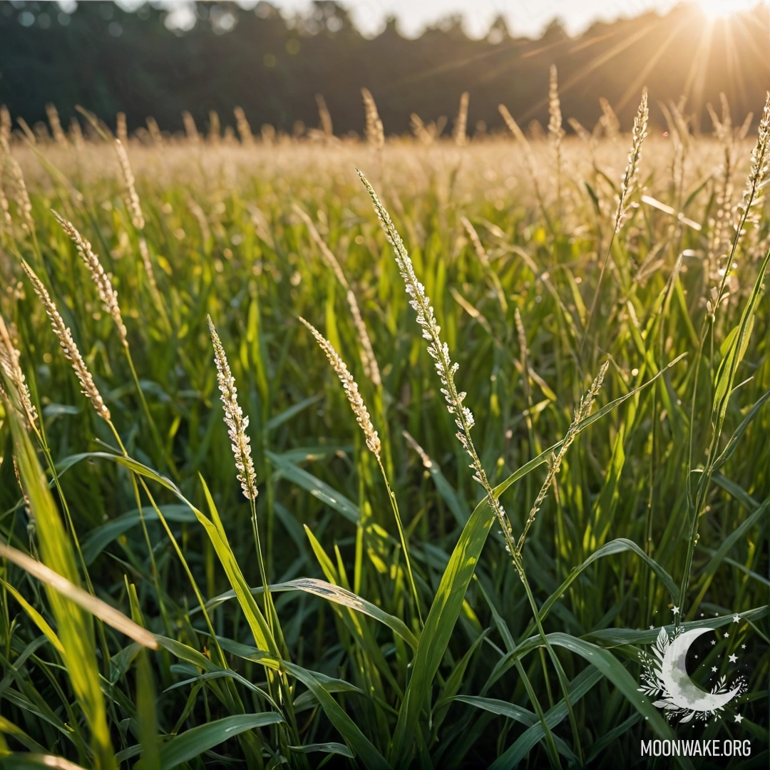 Крупный план травы с нежными цветами на фоне боке.