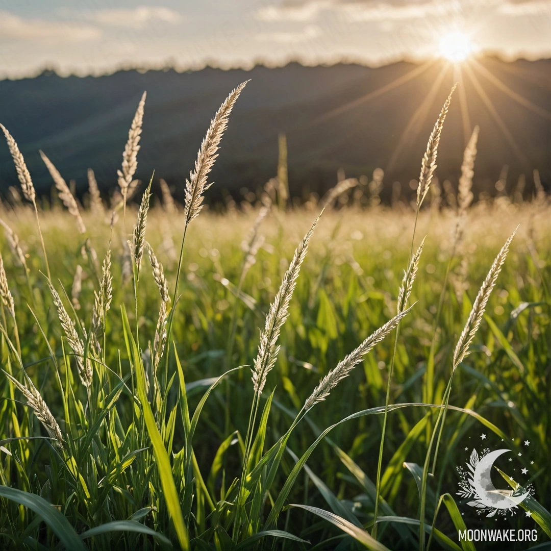 Крупный план травы на уютном поле под боке небом с облаками.