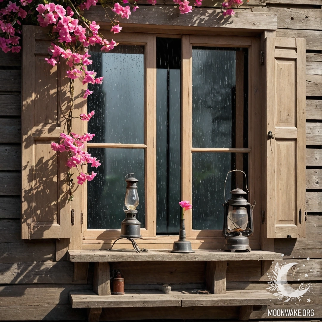 Старинная потёртая дверь, украшенная веточками и цветами на ручке.