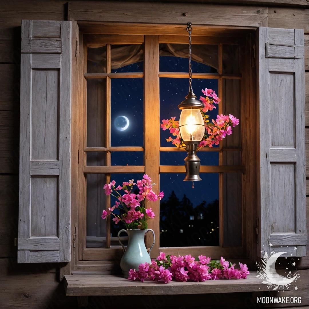 Потертая дверь, украшенная веточками и цветами, залитая солнечными лучами.