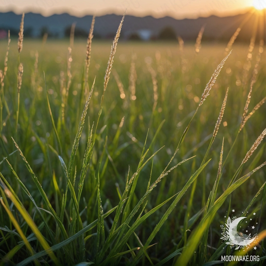 Крупный план травинок, освещенных бokeh закатом