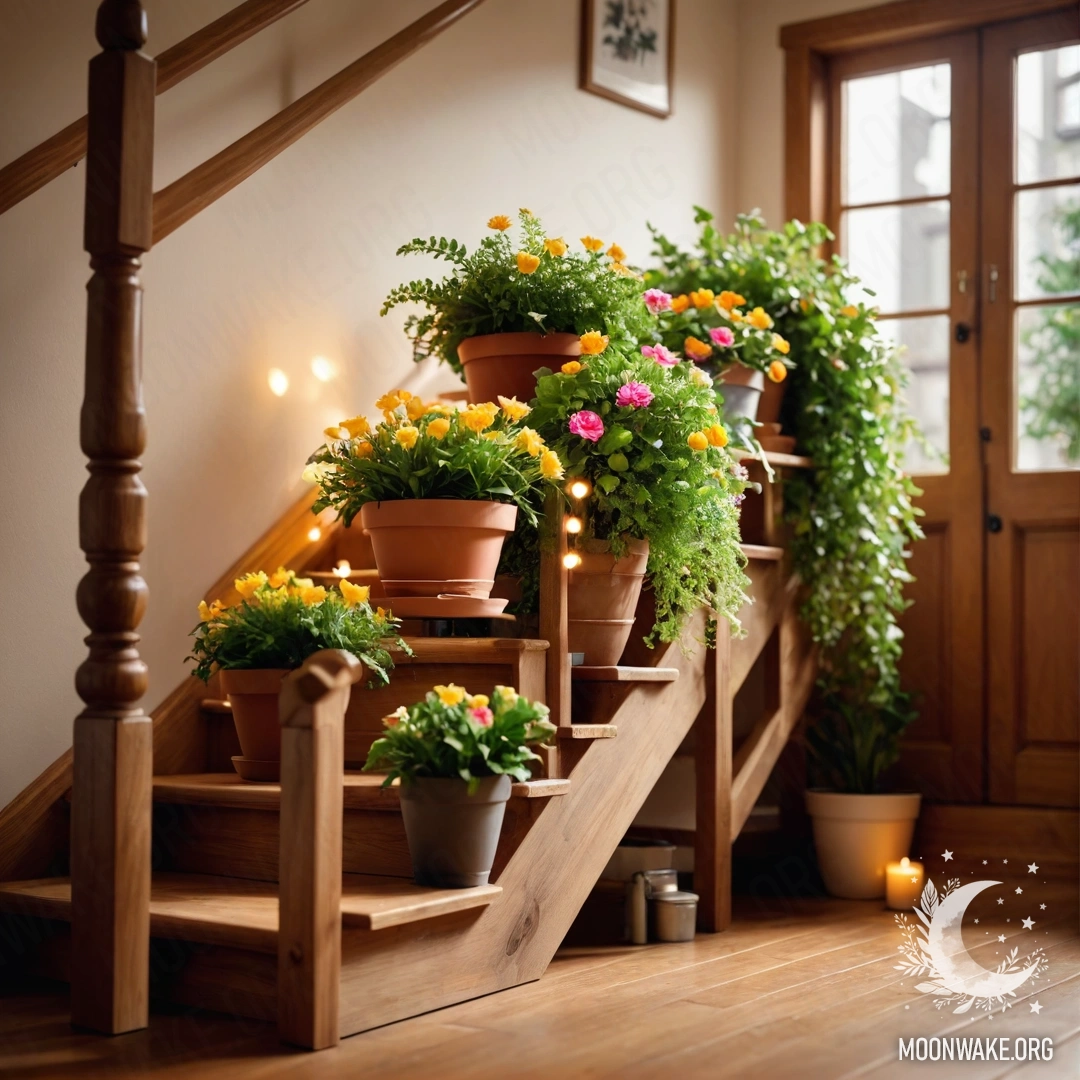 Уютный деревянный стол с банкой красных цветов, кофейником и чашками на фоне величественных гор, освещённых теплым солнечным светом.