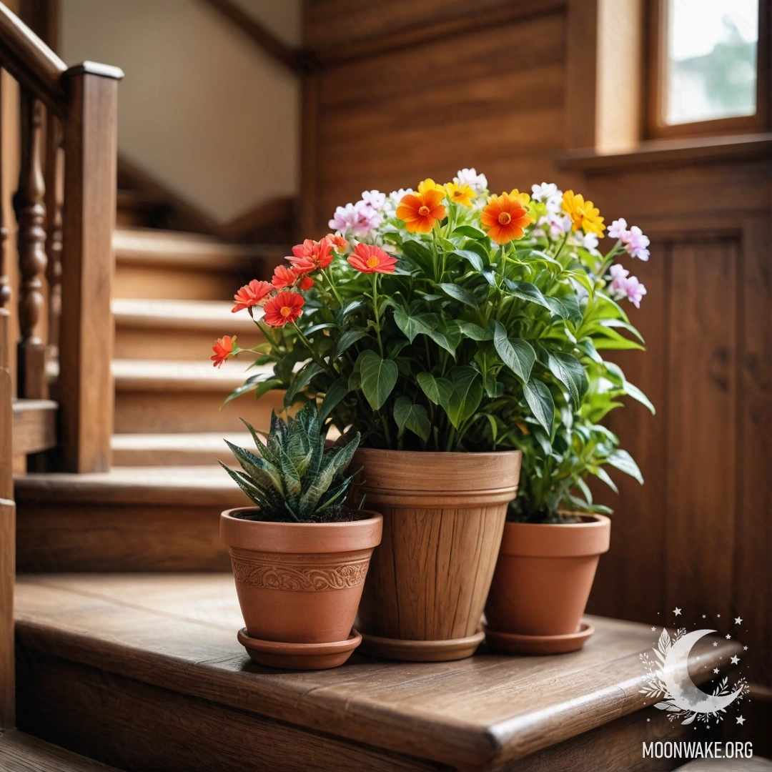 Уютный деревянный стол с красными цветами, кофе-горшком и чашками с огоньками на фоне гор.