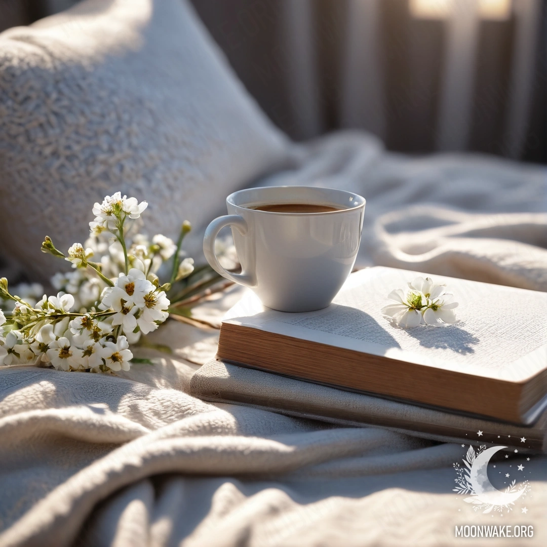 Спокойная белая каменная стена с открытым окном и корзиной маргариток на подоконнике.