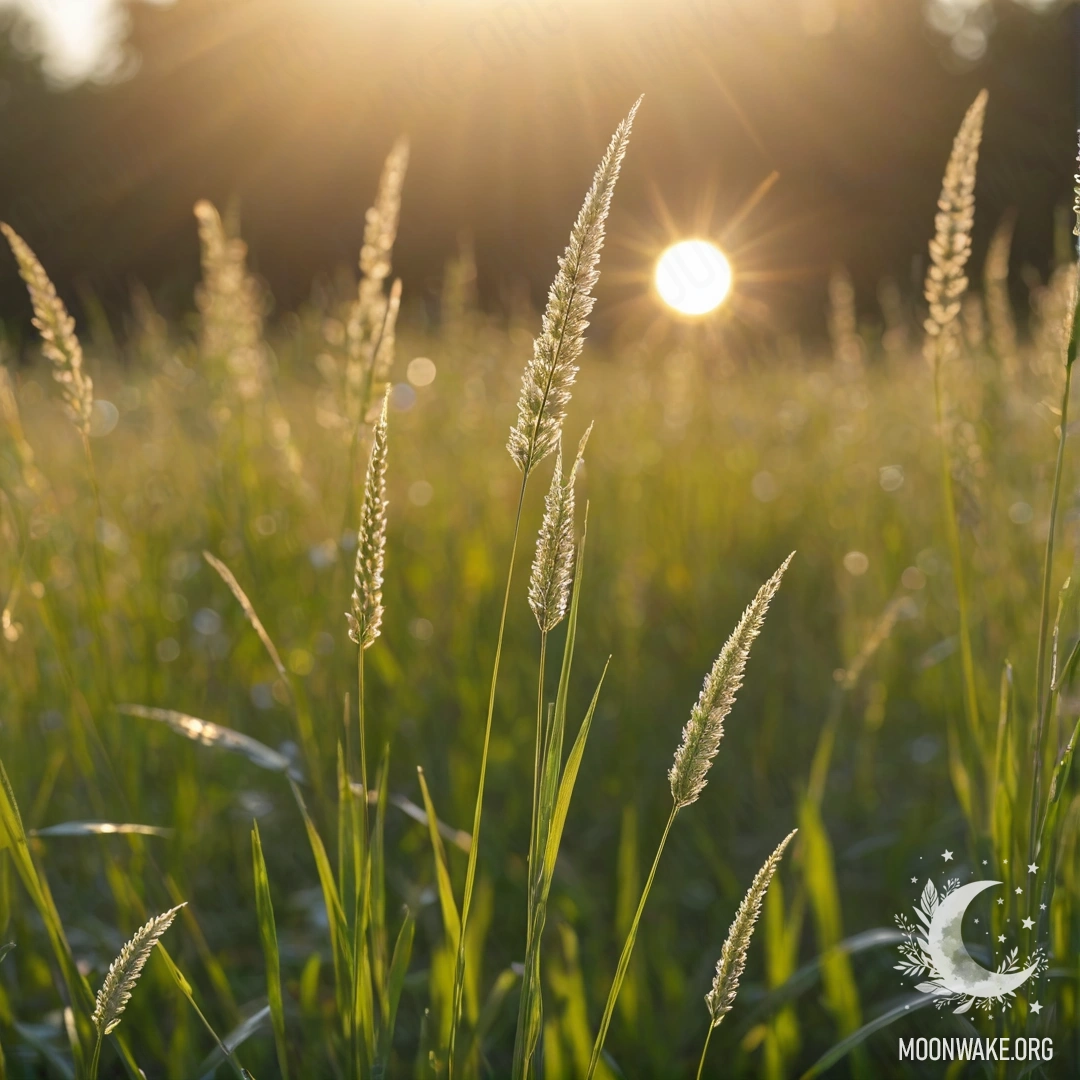 Крупный план нежной травы с яркими цветами и мягким эффектом боке.