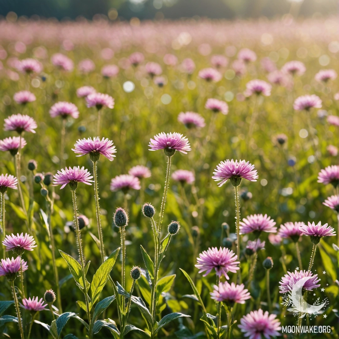 Крупный план милых полевых цветов на фоне размытого луга в солнечный день.