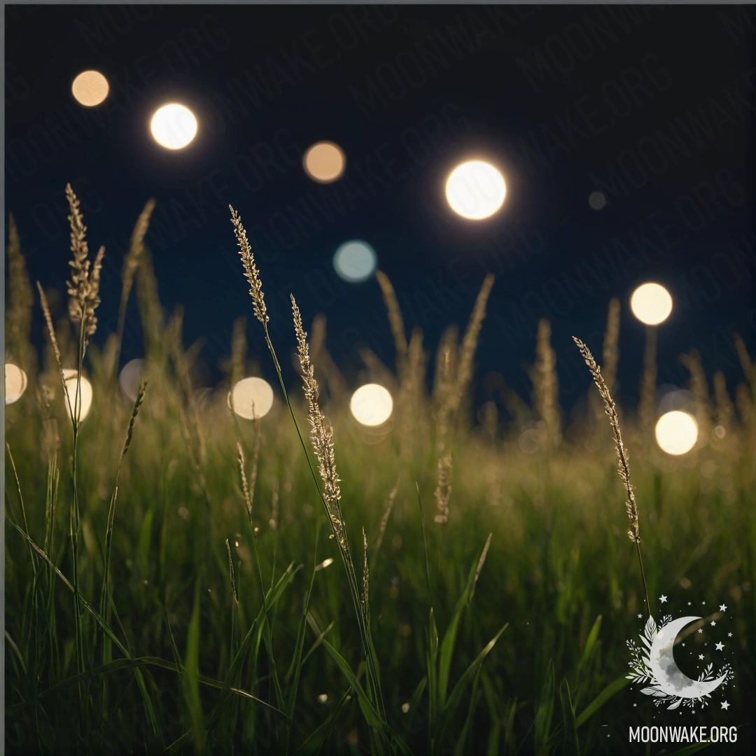 Крупный план нежной травы на фоне боке ночного неба.