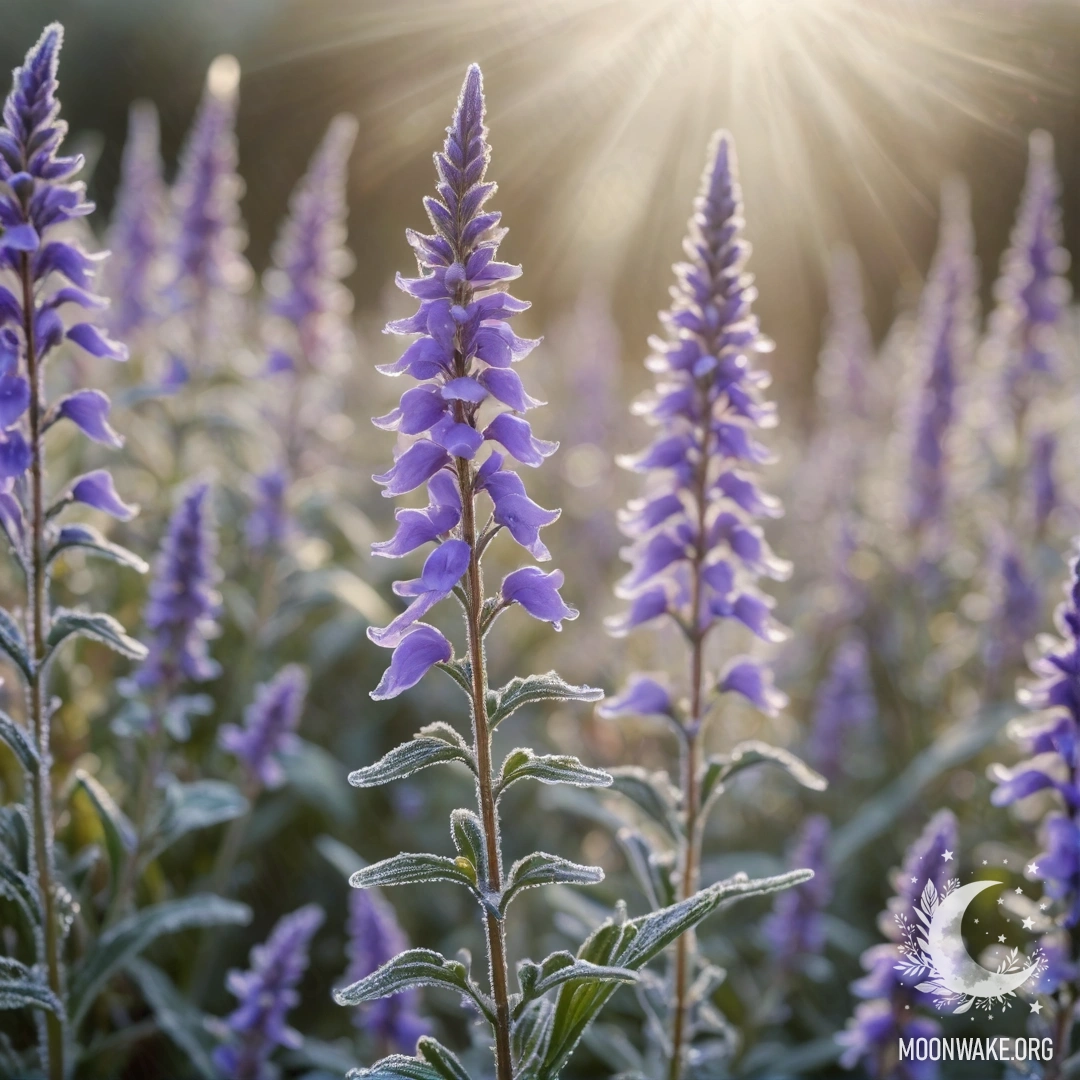 Нежная лобелия, окруженная морозом, сверкающая лавандовыми оттенками.