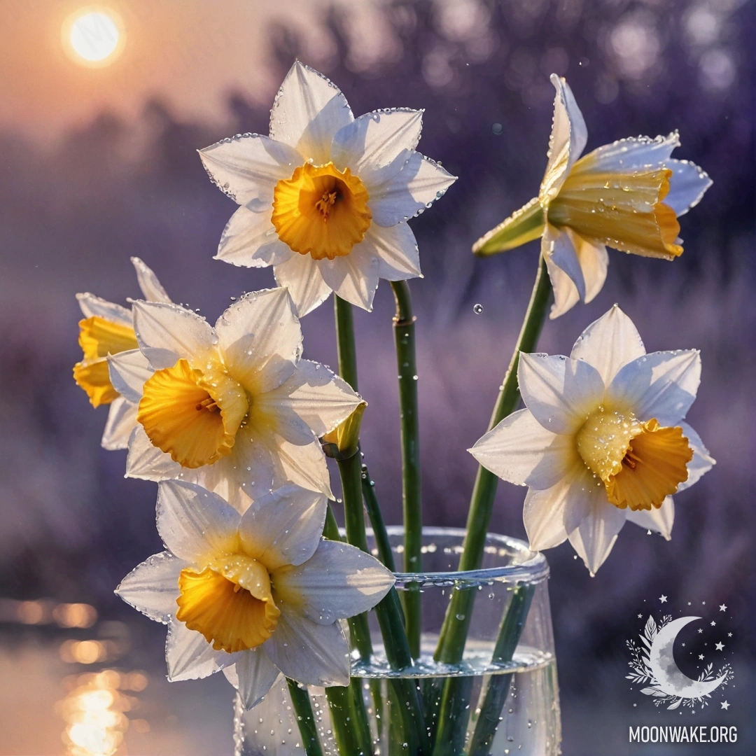 Спокойное изображение розовых делфиний в вазе, окружённых туманом.